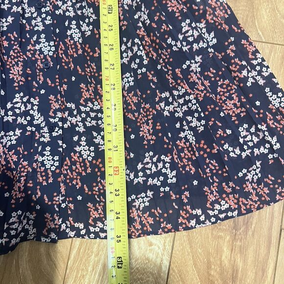 Michael Kors Georgette Shirt Dress Size XXS Navy Blue Floral Pleated Cheer Party - Picture 10 of 10